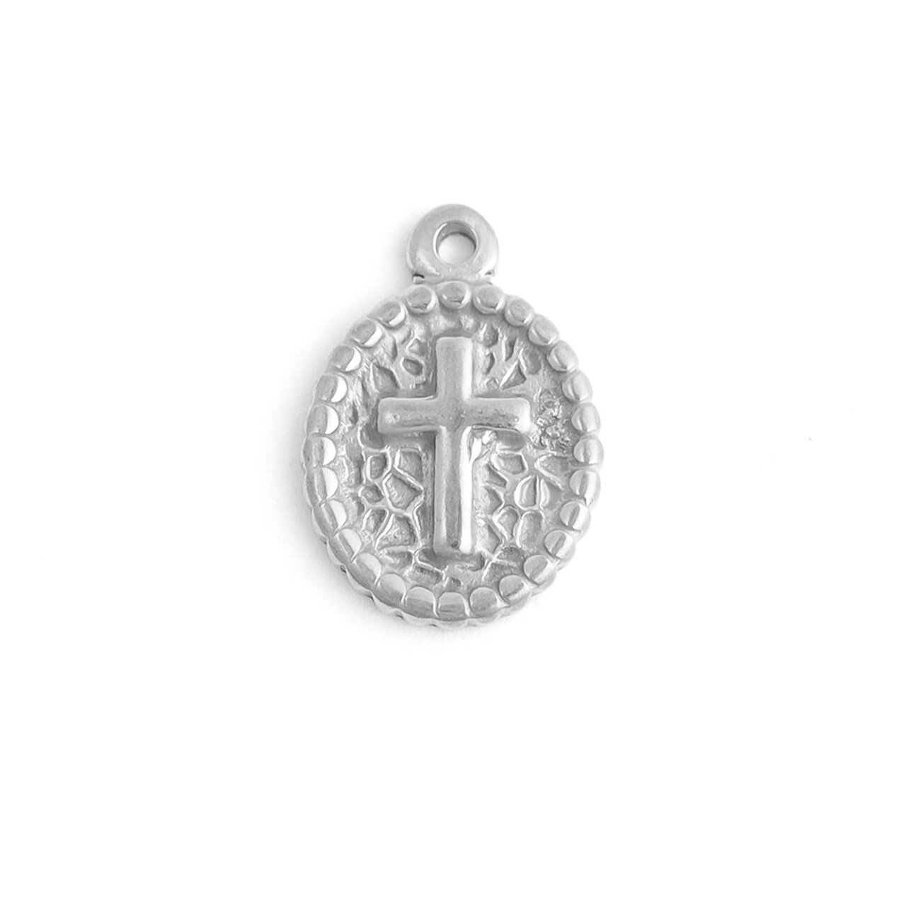 18K Gold PVD Stainless Steel Textured Medallion Cross Charm - DIY Charm Necklace Charms